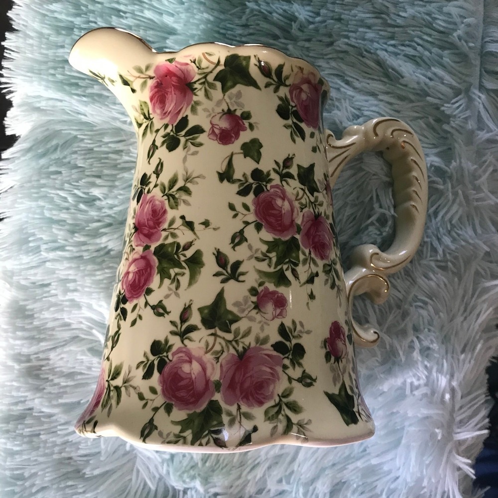 The Ivory & Roses Series Porcelain‎ Pitcher 8 1/2" Tall